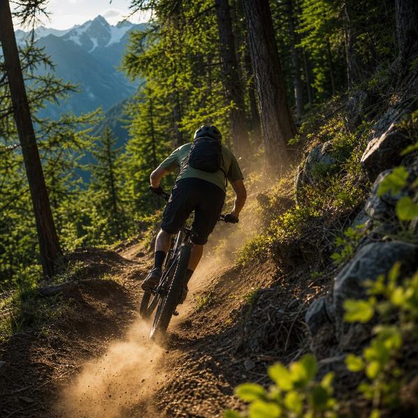 Mountainbiker auf einem Alpen-Trail
