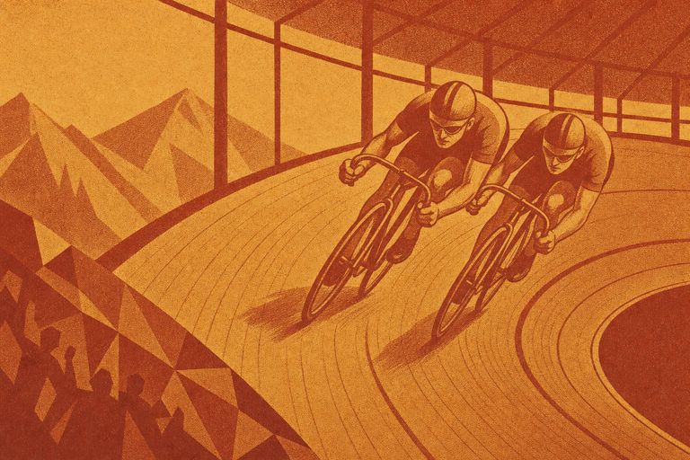 Illustration: Zwei Sprinter Schulter an Schulter hoch in der Steilkurve